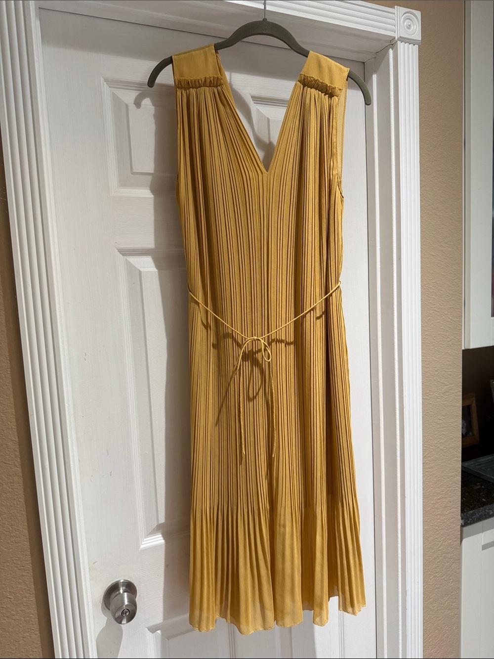 Paul Smith Mustard Sleeveless Pleated V-Neck Dress